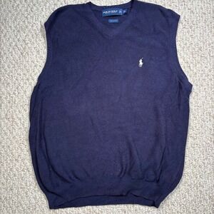 Polo Golf Ralph Lauren Sweater Vest Sleeveless Golfing Casual Blue Large Preppy